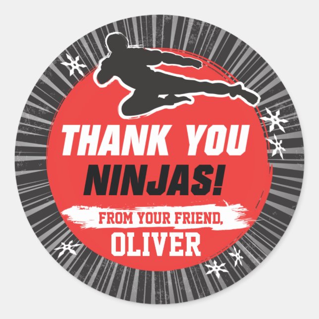 Adesivo Ninja Warrior Artes Marciais Aniversário Obrigado (Frente)