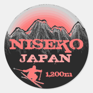 Adesivo Niseko Japão — vinhetas rosa de esqui