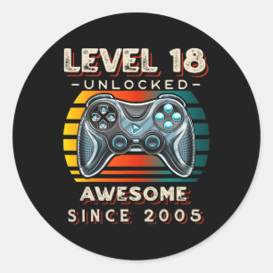 Adesivo Nível 18 Jogo de Vídeo Desbloqueado 18º Aniversári