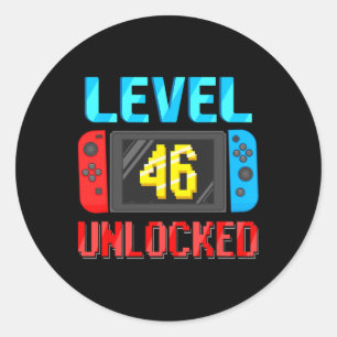 Adesivo Nível 46 Desbloqueado Aniversário Vídeo Gamer 46º