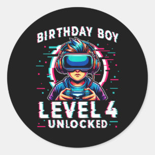 Adesivo Nível 4 Desbloqueado Aniversário De 4 Anos Engraça