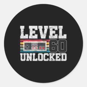 Adesivo Nível 60 Desbloqueado Presente de 60 Anos Video Ga