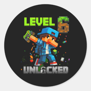 Adesivo Nível 6 Desbloqueado Divertido Menino de Aniversár