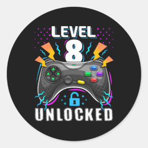 Adesivo Nível 8 Desbloqueado Jogo de Vídeo Aniversário de