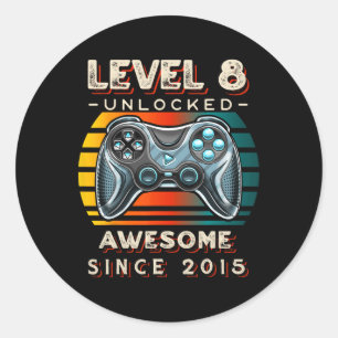 Adesivo Nível 8 Desbloqueado Jogo de Vídeo de Aniversário
