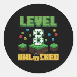 Adesivo Nível 8 Desbloqueado Pixel Gamer 8º Aniversário Jo