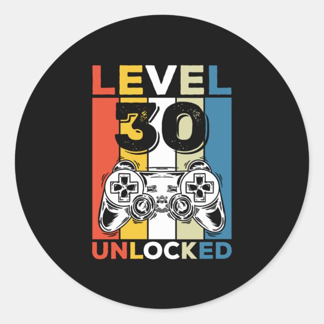 Adesivo Nível de 30 de Aniversário 30 Vez De Jogos Desbloq (Frente)