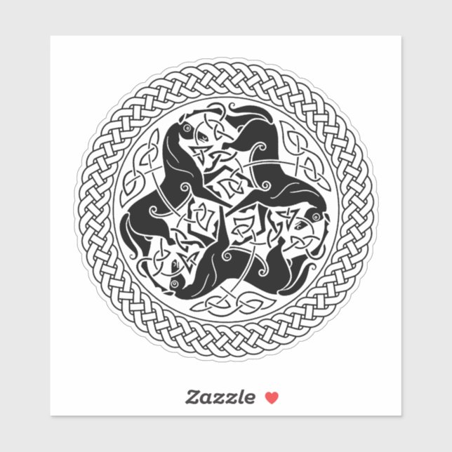 Adesivo Nó de Epona Celta Negra com Cavalos (Folha)