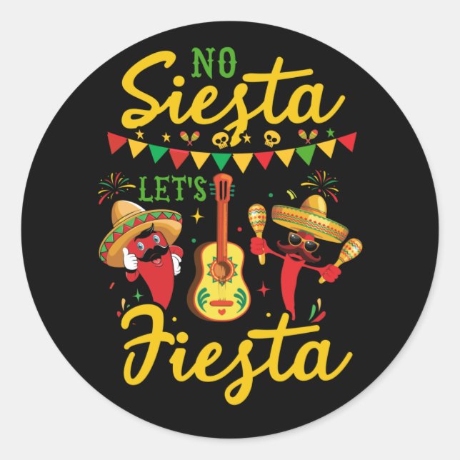Adesivo No Siesta Let's Fiesta Mexican Maracas Sombrero (Frente)