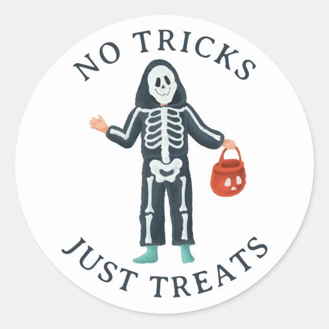 Adesivo No Tricks Just Treats Halloween | Cute Skeleton (Frente)
