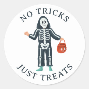 Adesivo No Tricks Just Treats Halloween Esqueleto Fofo