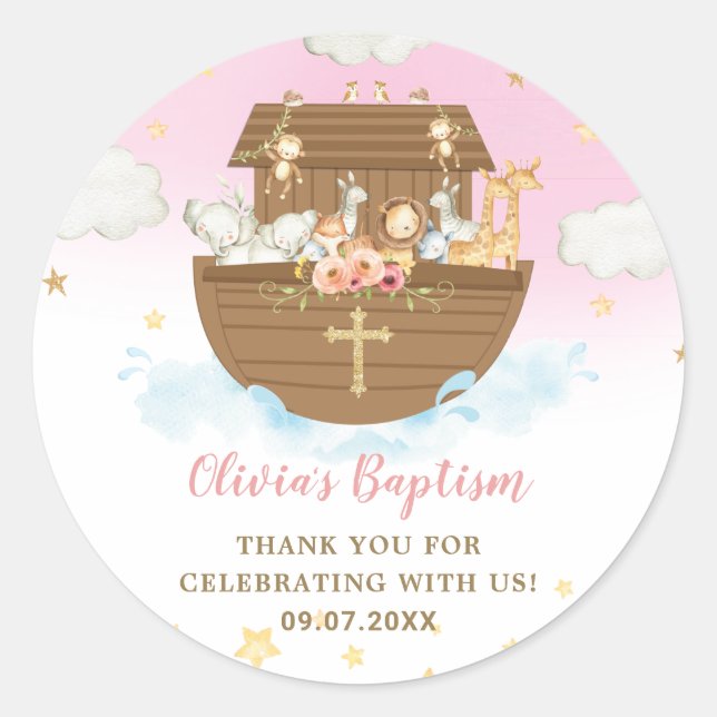 Adesivo Noah's Ark Cute Animal Girl Baptism Christening (Frente)