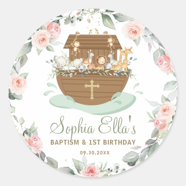 Adesivo Noah's Ark Flowers Baptism Christening Natal (Frente)