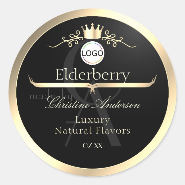Adesivo Noble Black Product Label Gold Frame Logo Monogram (Frente)