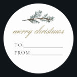 Adesivo NOEL Rustic Winter Pine To From Christmas Gift<br><div class="desc">Este adesivo de e para presentes apresenta ramificações de pínus de aquarela rustica e uma fonte elegante de script de ouro. Este adesivo de presentes de férias é perfeito para o presente de férias! Adicione seus pacotes favoritos a amigos,  vizinhos e entes queridos.</div>