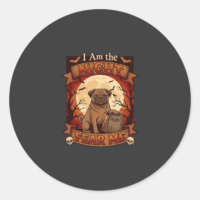 Adesivo Noite Am Me Doeu Halloween Pug Lua Lápide (Frente)