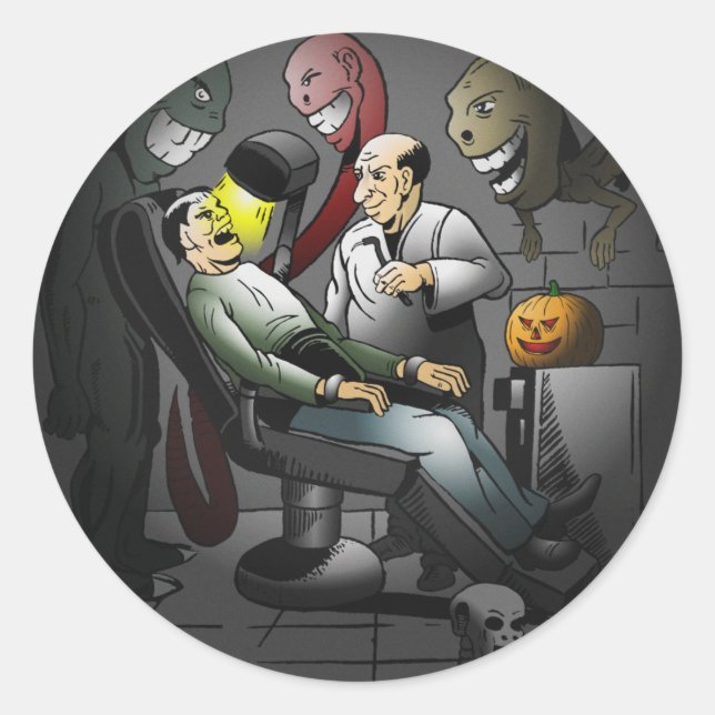 Adesivo Noite assustadora de Halloween no dentista (Frente)