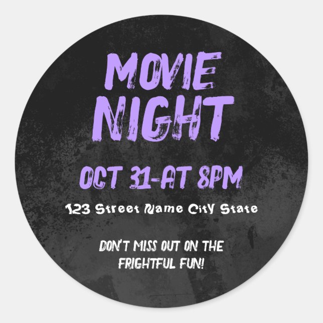Adesivo Noite de Cinema de Halloween Personalizável (Frente)