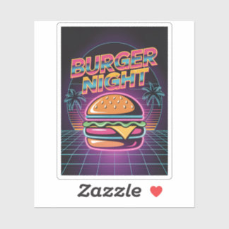 Adesivo Noite de Hambúrguer Retro dos Anos 80 Neon Synthwa