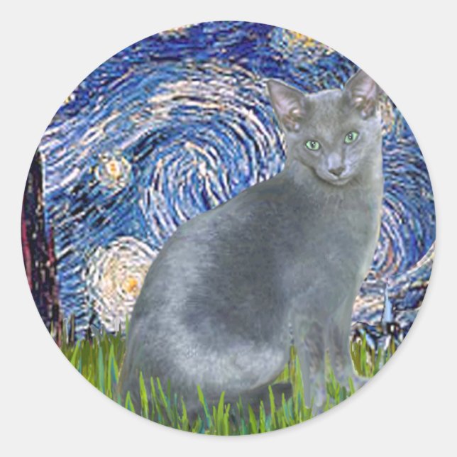 Adesivo Noite Estrelada - gato Azul Russo 2 (Frente)