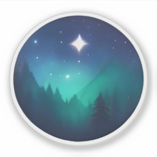 Adesivo Noite Estrelada Sobre Pinheiros Místicos