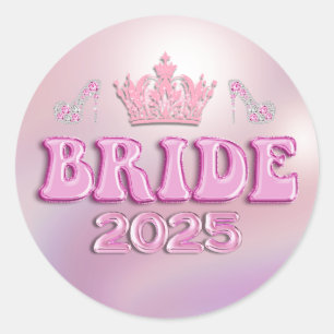 Adesivo noiva 2025 coroa rosa metálico retro divertido scr