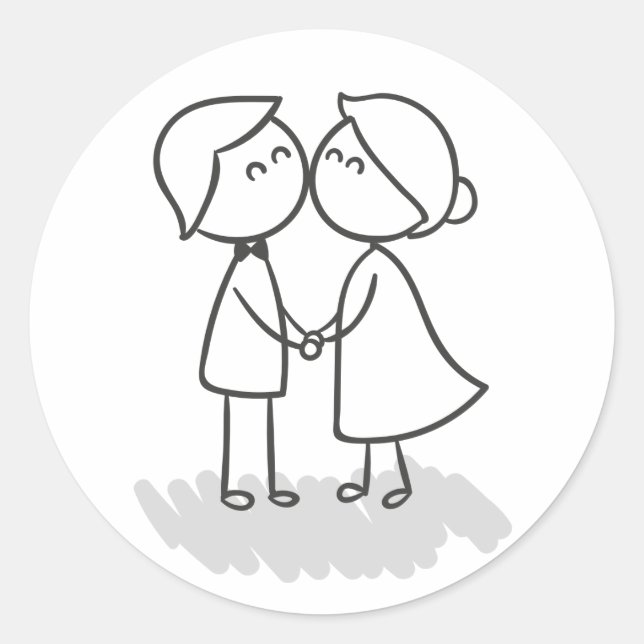 Adesivo Noiva De Cartoon E Amor De Casamento Negro E Branc (Frente)