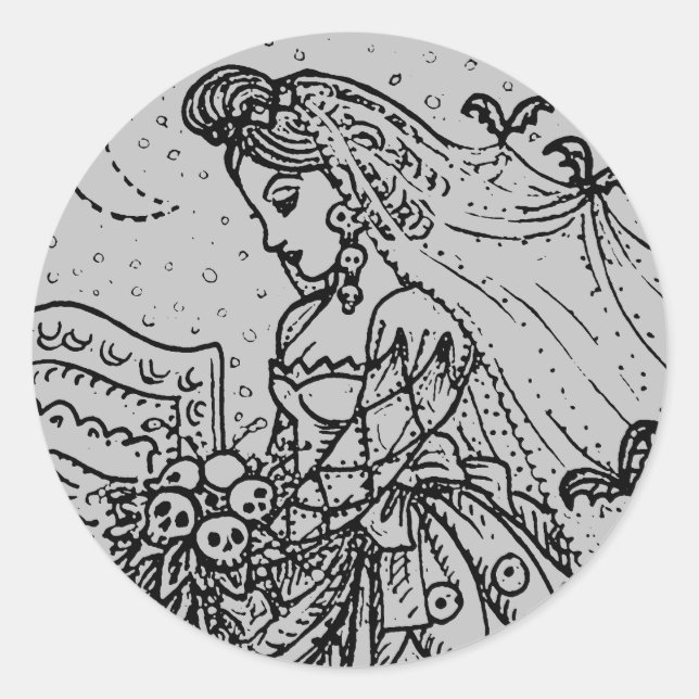 ADESIVO NOIVA DE HALLOWEEN GÓTICO, MORCEGOS, VÉU, BOUQUET  (Frente)