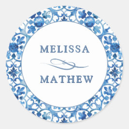 Adesivo Noiva de padrão azul e branco moderno e casamento