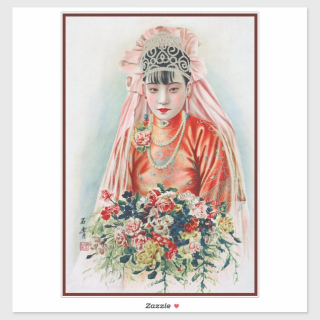 Adesivo Noiva de Vermelho no Casamento Chinês em Xangai (Folha)