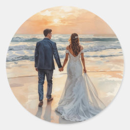 Adesivo Noiva e Noivo de Aquarela de Praia Casamento Pinta