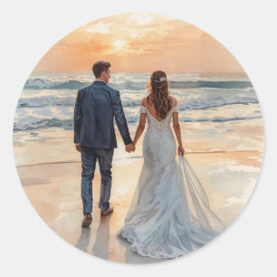 Adesivo Noiva e Noivo de Aquarela de Praia Casamento Pinta