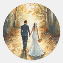 Adesivo Noiva e Noivo em Aquarela de Outono Casamento Pint