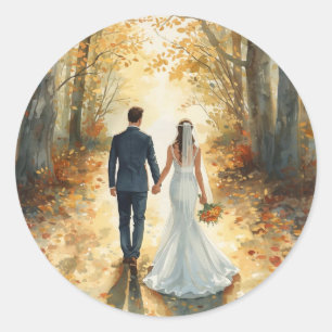 Adesivo Noiva e Noivo em Aquarela de Outono Casamento Pint