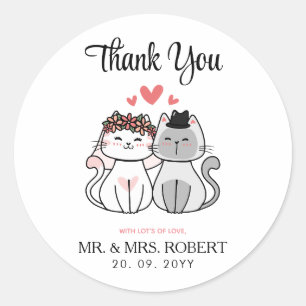 Adesivo Noiva e Noivo Gato Fofo Casamento Obrigado