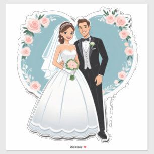Adesivo Noiva Feliz E Noivo Em Trajes De Casamento