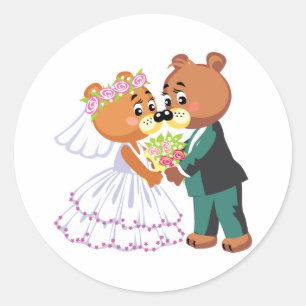 Adesivo noiva fofa e noivo ursinhos design casamento