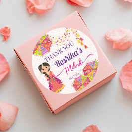 Adesivo Noiva indiana fofa Mehndi guarda-chuva obrigado fa