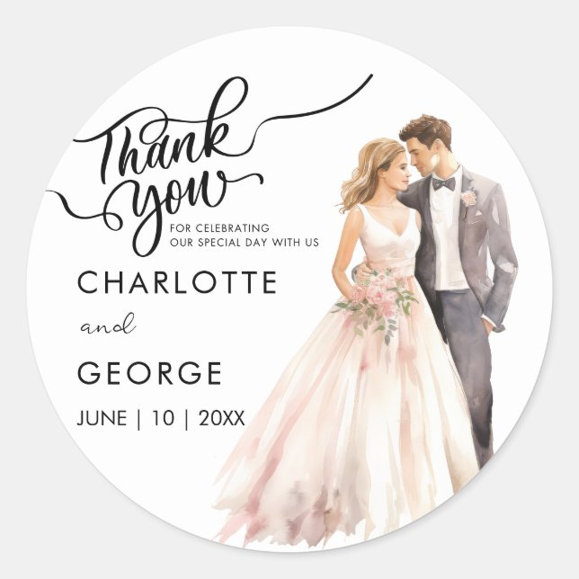 Adesivo Noiva Noivo Casamento Obrigado Parte de Trás Aquar (Frente)