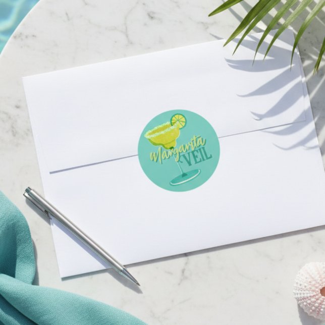 Adesivo Noiva Tropical Véu Margarita (Margarita Veil Bachelorette Party Classic Round Sticker)