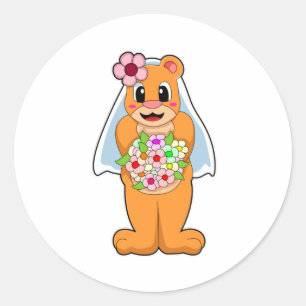 Adesivo Noiva Urso com Flores