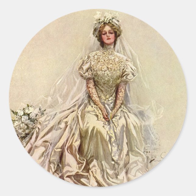 Adesivo Noiva Vitoriana Vintage, Retrato Bridal Antiquado (Frente)