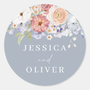 Adesivo Noivado de Casamento Azul com Derramamento Floral