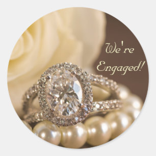 Adesivo Noivado oval do casamento do rosa branco do anel