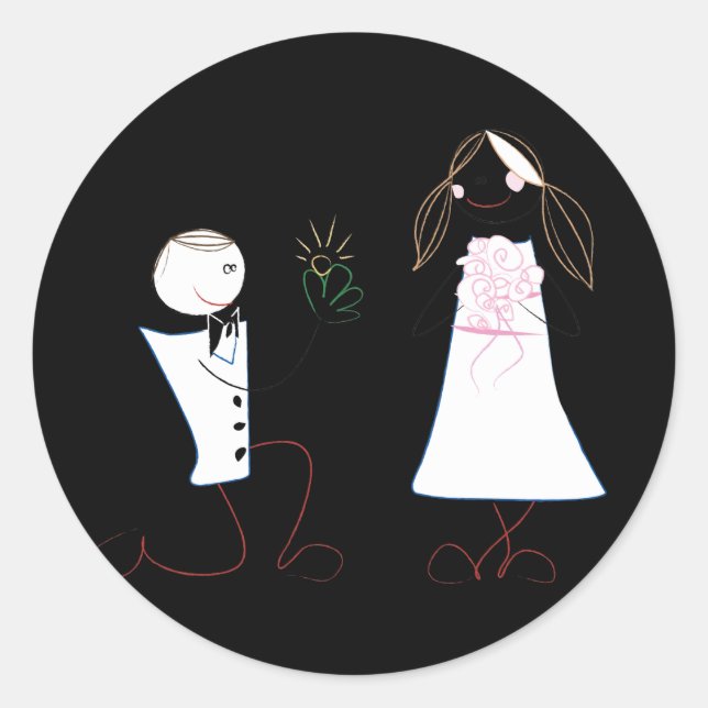 Adesivo Noivo Propondo Vinhetas de Casamento de Clipart (Frente)