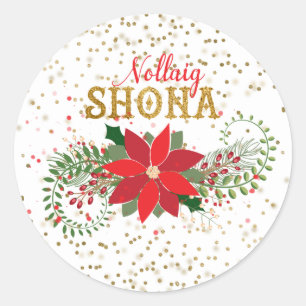 Adesivo Nollaig Shona Dourada Glitter Poinsettia Natal