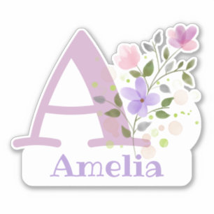 Adesivo Nome Amelia plus Initial com Floral Design