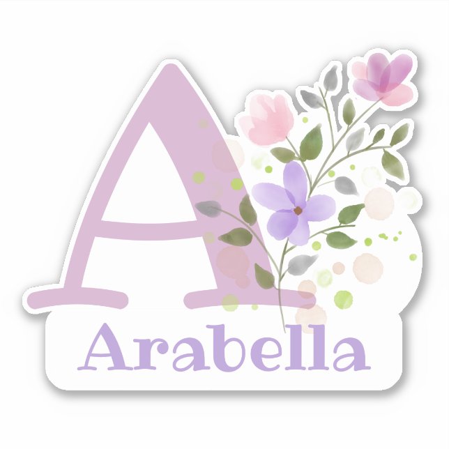 Adesivo Nome Arabella e inicial com Floral Design (Frente)