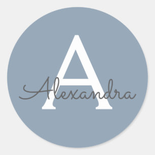 Adesivo Nome azul e branco empoeirado e monograma inicial