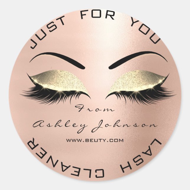 Adesivo Nome Beauon Salon Glitter Dourado Lash Cleaner Ros (Frente)